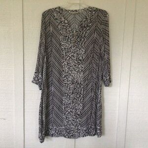 Women’s Soft Surroundings XL shift dress rayon 3/4 sleeves tan black very good